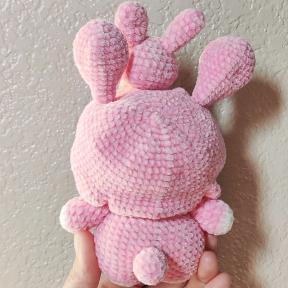 Handmade Amigurumi Crochet Doraemon Wearing a Bunny Hoodie - Picture 5 of 10